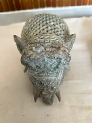 Hand-Carved Soft Stone Elephant (Chadar Design) – 4 Inch