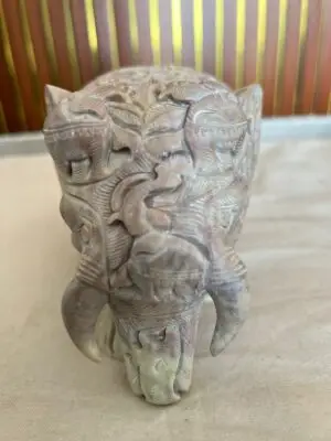 Hand-Carved Soft Stone Elephant (Plain Design with Inner Elephant) – 4 Inch