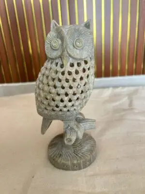 Hand-Carved Soft Stone Jali Owl (6 Inch)