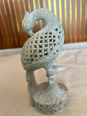 Hand-Carved Soft Stone Jali Peacock (6 Inch)